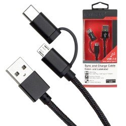 Data cable Duo Micro USB/Type-C 1.25m Nylon black 