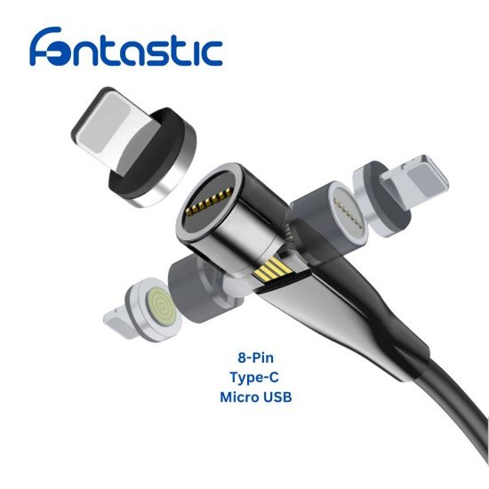 540° Magnetic USB Charging & Data Cable black 8-PIN+Type-C+MicroUSB, 1,2M, IPX5 compliant