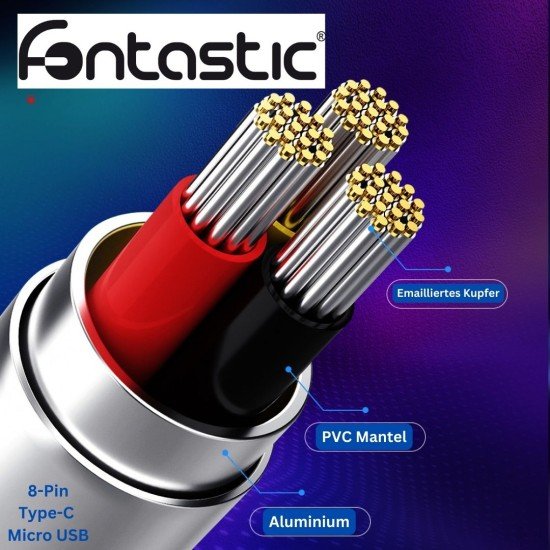 540° Magnetic USB Charging & Data Cable black 8-PIN+Type-C+MicroUSB, 1,2M, IPX5 compliant