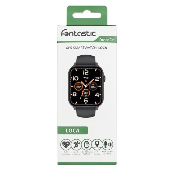 Fontastic GPS Smartwatch Loca 1.85&ldquo; Display, sw GPS- & Vital Tracking, Kompass, Freisprechfunktion