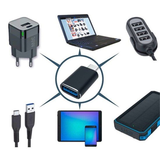 Adapter USB-A to Type-C, black USB 3.2 Gen1 5GB/s,Fast charge capable, Al-housing