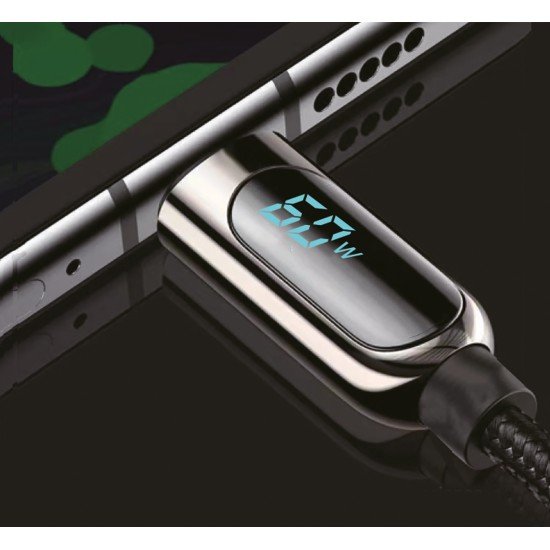 Data Cable with Digital Display Typ-C > Typ-C 1.2m Zinc Alloy Housing + Braided Cable, 60W, max.3A Data Cable with Digital Display Typ-C > Typ-C 1.2m Zinc Alloy Housing + Braided Cable, 60W, max.3A