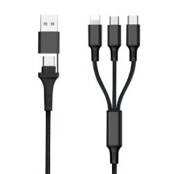 6in1 Ladekabel USB-A/Type-C/8-Pin/Micro USB 1.2m Al-Gehäuse, Nylon ummantelt, Multi-Laden 2.4A sw