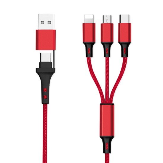 6in1 Charging Cable USB-A/Type-C/8-Pin/Micro USB Al Housing, Nylon braid, Multi-Charge 2.4A, 1.2m 6in1 Charging Cable USB-A/Type-C/8-Pin/Micro USB Al Housing, Nylon braid, Multi-Charge 2.4A, 1.2m