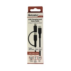 Fontastic 2in1 Data Cable Type-C >Type-C +Lightnig PD 60W, Fast Charge comp., TPE, 1m, "Dua", black