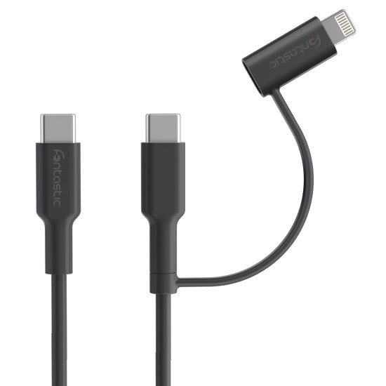 Fontastic 2in1 Data Cable Type-C >Type-C +Lightnig PD 60W, Fast Charge comp., TPE, 1m, "Dua", black