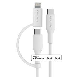 Fontastic 2in1 Data Cable Type-C >Type-C +Lightnig PD 60W, Fast Charge comp., TPE, 1m, "Dua", white