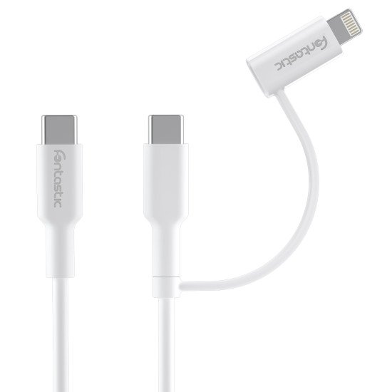 Fontastic 2in1 Data Cable Type-C >Type-C +Lightnig PD 60W, Fast Charge comp., TPE, 1m, "Dua", white