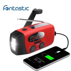 Fontastic Solar, Dynamo AM/FM Kurbelradio, rot/sw Notfall SOS-Alarm, Outdoor Notstromquelle, T-Lampe