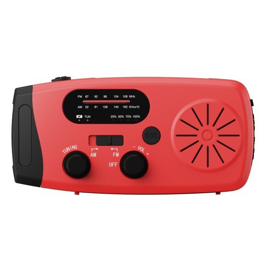 Fontastic Solar, Dynamo AM/FM Kurbelradio, rot/sw Notfall SOS-Alarm, Outdoor Notstromquelle, T-Lampe
