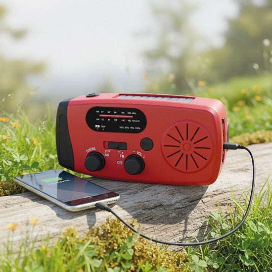 Fontastic Solar, Dynamo AM/FM Kurbelradio, rot/sw Notfall SOS-Alarm, Outdoor Notstromquelle, T-Lampe