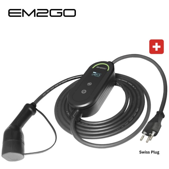 AC Portable Charger, Charge Power Meter, T12 swiss Adjustable current (6-10A), 5m Typ 2 Cable, black