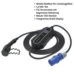 AC Portable Charger, Charge Power Meter, CEE Blue Fixed current (6A), 5m Typ 2 Cable, black