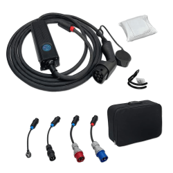 AC portable EV Charger Type 2 16kW programmable 3.6kW + 3 adapter cables, wall holder, case