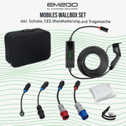 AC portable EV Charger Type 2 16kW programmable 3.6kW + 3 adapter cables, wall holder, case