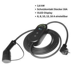 AC Portable Charger, Charge Power Meter, Schuko Adjustable current (6-16A), 5m Typ 2 Cable, black