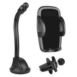 Handy Halterung - Lüftungsgitterhalter & Saugfuß einstellbar 50-95 mm, 360° Drehgelenk, schwarz