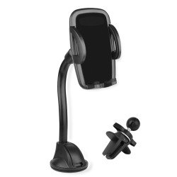 Handy Halterung - Lüftungsgitterhalter & Saugfuß einstellbar 50-95 mm, 360° Drehgelenk, schwarz