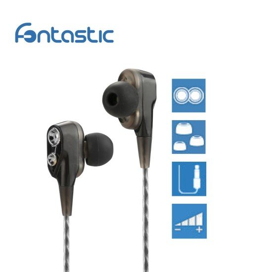 In Ear Headset Duett, with Dual Driver, black 3-Button-Remote, Mic, Ear Gel Kit