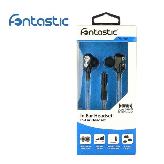 In Ear Headset Duett, with Dual Driver, black 3-Button-Remote, Mic, Ear Gel Kit