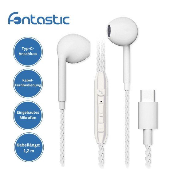 In-Ear USB Type-C Stereo Headset C12-LR white Volume control, Microphone, 1.2M Built-In Smart IC