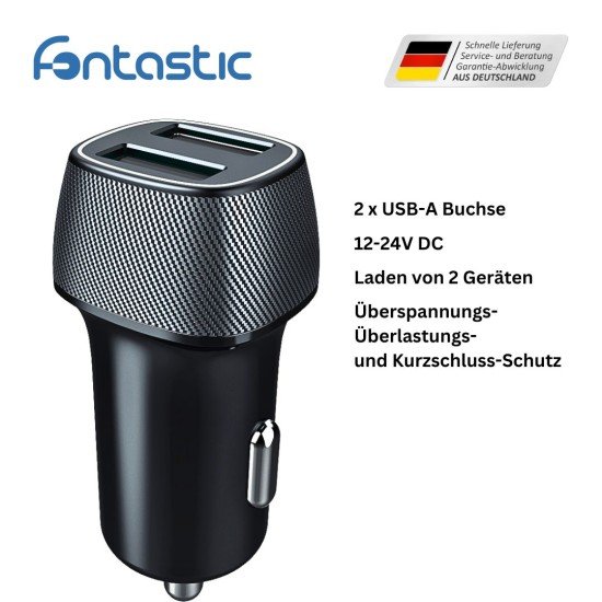 Kfz-Ladeadapter "Picco" 12Watt schwarz 2x USB-A Anschlüsse 5V/2.4A , Gehäuse Carbon-Optik Kfz-Ladeadapter "Picco" 12Watt schwarz 2x USB-A Anschlüsse 5V/2.4A , Gehäuse Carbon-Optik