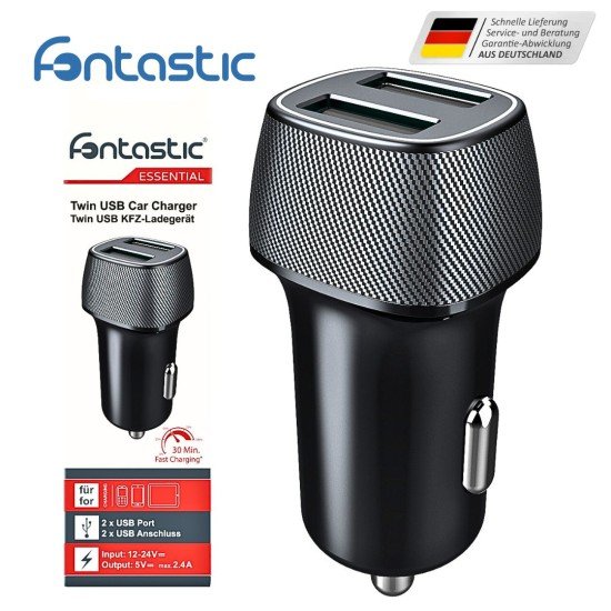 Kfz-Ladeadapter "Picco" 12Watt schwarz 2x USB-A Anschlüsse 5V/2.4A , Gehäuse Carbon-Optik Kfz-Ladeadapter "Picco" 12Watt schwarz 2x USB-A Anschlüsse 5V/2.4A , Gehäuse Carbon-Optik