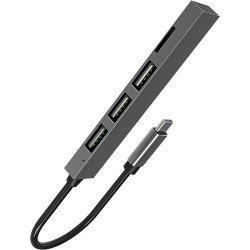 4-in-1 Multi-Port Slim USB Type-C Hub, grey 3 x USB-A 2.0, MIcroSD Slot, Plug & Play