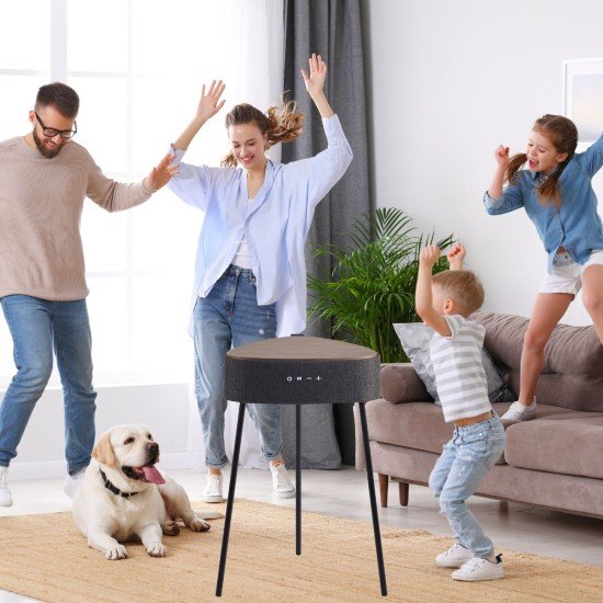 Wireless Speaker Mesu, Table Design black + Walnut Exceptional Sound Experience, Wireless Charging