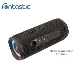 Wireless speaker Tyga, 2x10W, TWS, IPX4, FM Powerful sound, card reader, AUX, RGB, black