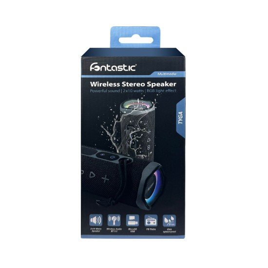 Wireless speaker Tyga, 2x10W, TWS, IPX4, FM Powerful sound, card reader, AUX, RGB, black