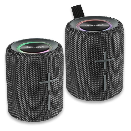 Fontastic 2-in-1 TWS Lautsprecher "Cora" 20Watt 360° Raumklang, Split-Design, LED, AUX, IPX5, grau