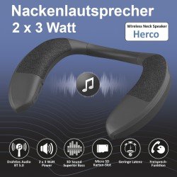 Wireless Neckband Speaker, 3D Stereo Sound, black Ergonomic Design, MicroSD Card Slot, Handsfree