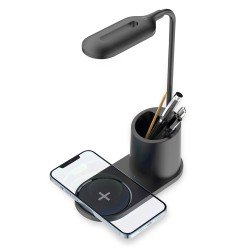 Desk lamp with wireless charger, pen holder LED 3 lighting modes, touch control, 10watt black