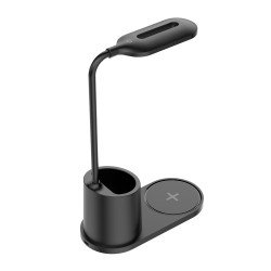 Desk lamp with wireless charger, pen holder LED 3 lighting modes, touch control, 10watt black