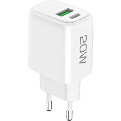 AC Charger Ovin, USB-A FC3 + Type-C PD20W white Power Delivery, Fast Charge 3 TÜV / GS certificate