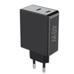 AC Charger 2 X USB Type-C Powe Delivery,  40 Watt 2 x 20Watt, black