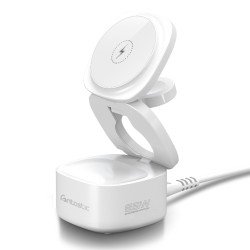 Wireless charging station Qumag GaN technology 65W Compact design, All-In-One, FC, PD, PPS, white
