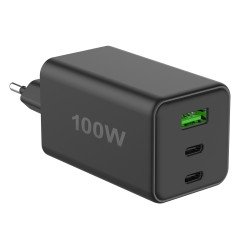 Fontastic AC Charger GAN 100W, 2 x Type-C + USB-A Power Delivery, Fast Charge, "Zona", black