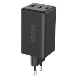 Fontastic AC Charger GAN 100W, 2 x Type-C + USB-A Power Delivery, Fast Charge, "Zona", black
