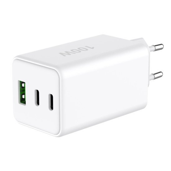 Fontastic AC Charger GAN 100W, 2 x Type-C + USB-A Power Delivery, Fast Charge, "Zona", white