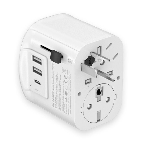 Fontastic Welt-Adapter „Terra“ US/UK/AUS/CN/EURO 10A Fuse, 250V/2300W, USB-A+C, Schukostecker ws