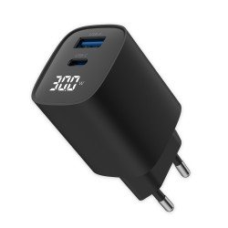 Fontastic AC Charger GAN 30W with Display, black Typ-C + USB-A PD, FC, Power Output Display “Ecran“