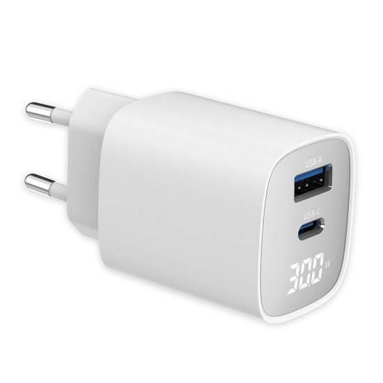 Fontastic Netzteil GaN 30W mit Digitalanzeige, ws Typ-C + USB-A, PD, FC, Leistungsabgabe Anzeige
