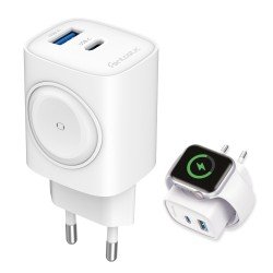 Fontastic 2in1 - Travel & iWatch wireless Charger GaN 22W, USB Typ-C + USB-A, PD, FC, “WiGan“, white