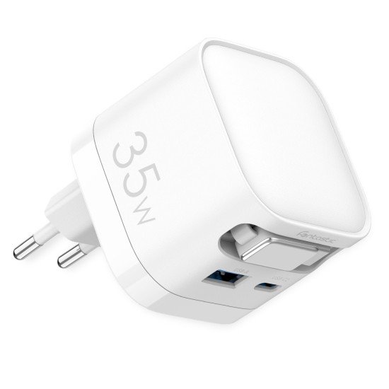 Fontastic 35W GaN Charger with retractable cable Type-C + A Ports, Cable Type-C PD FC “Zap" white Fontastic 35W GaN Charger with retractable cable Type-C + A Ports, Cable Type-C PD FC “Zap" white