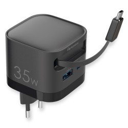Fontastic 35W GaN Netzteil mit einziehbarem Kabel USB Typ-C + A Ports, Kabel Typ-C PD FC “Zap" sw