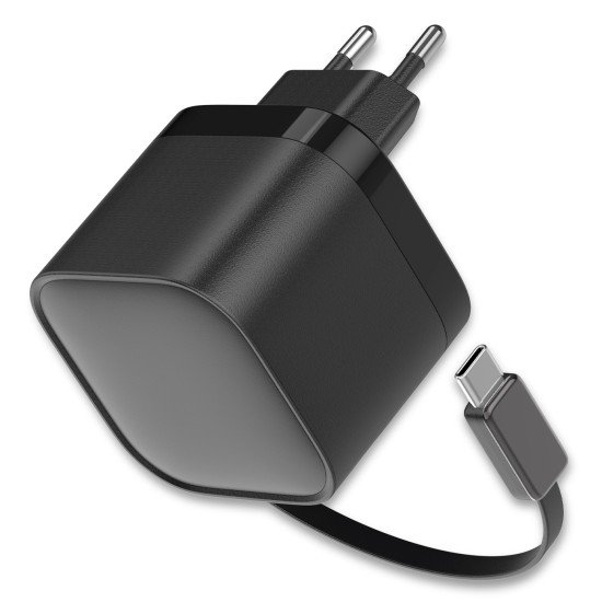 Fontastic 35W GaN Charger with retractable cable Type-C + A Ports, Cable Type-C PD FC “Zap" black