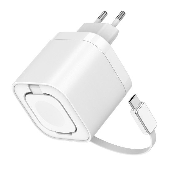 Fontastic 35W GaN Netzteil mit einziehbarem Kabel iWatch Kabelloses Laden C+A Ports PD FC “QiZap" ws