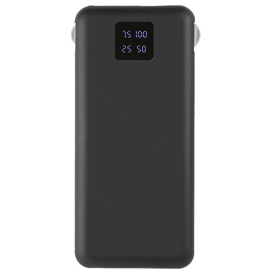 Power Bank Kari 10.000mAh integriertes Ladekabel 4in1, Micro-USB/8-Pin/Typ-C + USB-A, schwarz